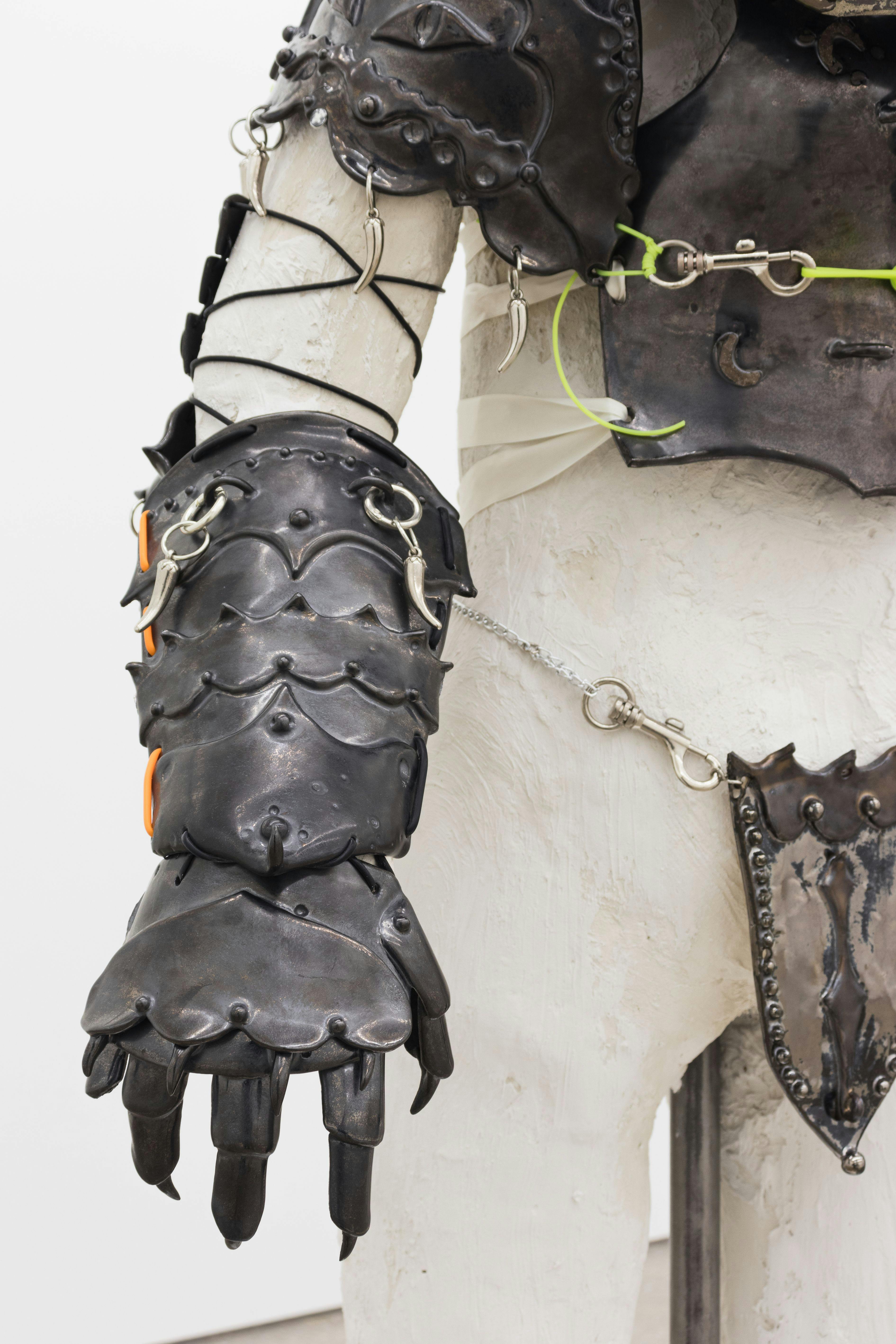 Catsuit 1, 2023

glazed stoneware, plaster, wire, satin ribbon, rubber cord, sterling and stainless steel jewelry

46h x 29w x 17d in