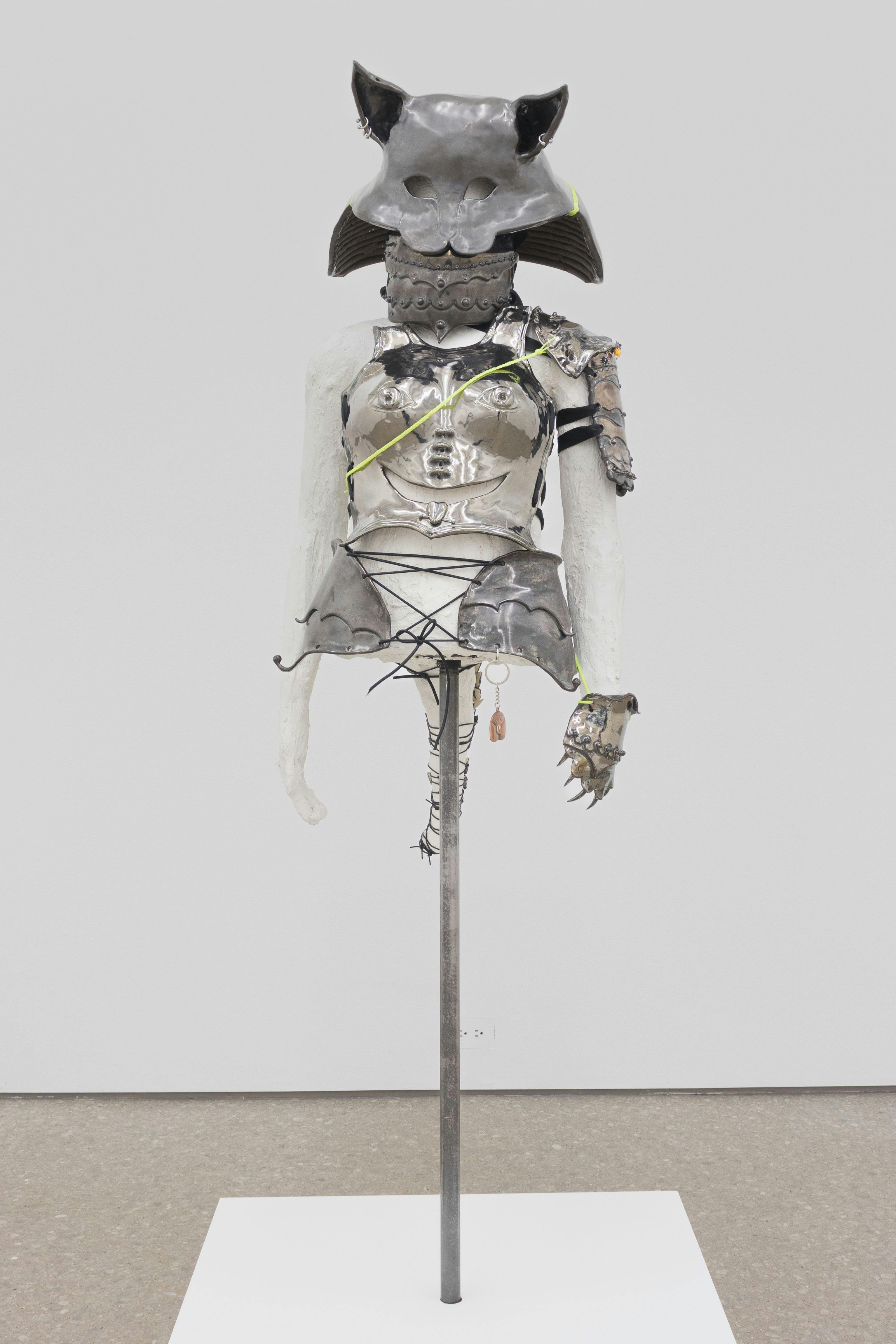 Catsuit 5, 2023

glazed stoneware, plaster, wire, satin ribbon, rubber cord, sterling and stainless steel jewelry

65h x 20w x 18d in